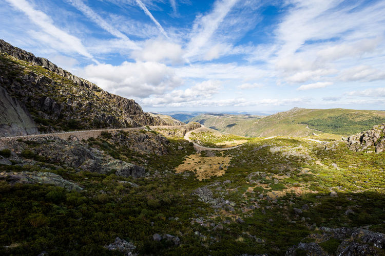 Scenic view of landscape and mountains against sky