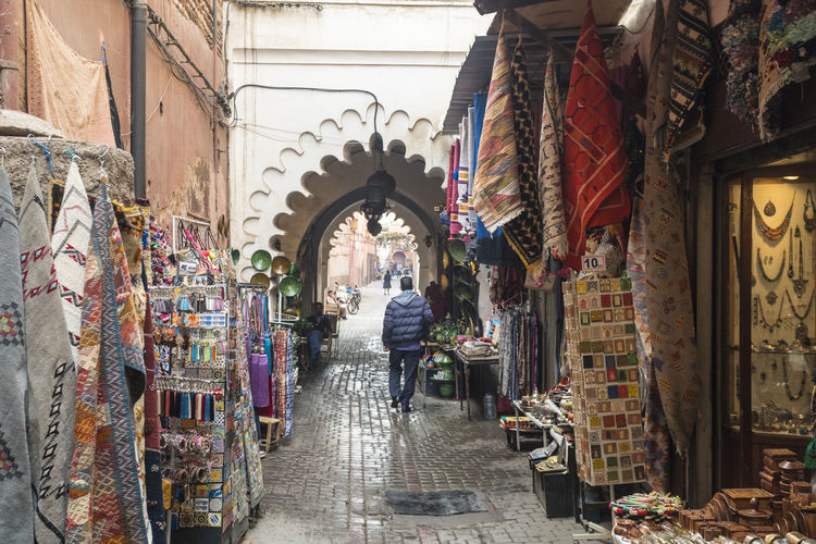 Passage in medina with souvenir shops in medina, marrakesh