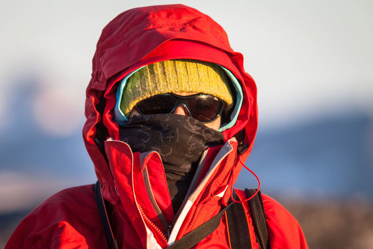 Close-up of person wearing warm clothing outdoors