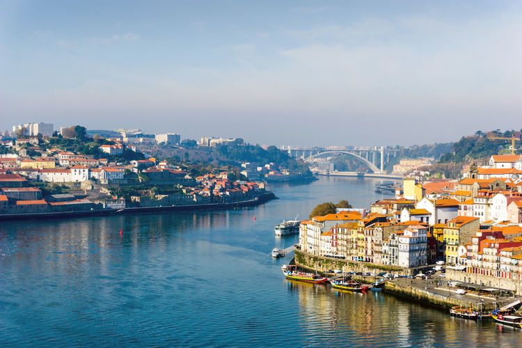 High angle view of buildings by douro river