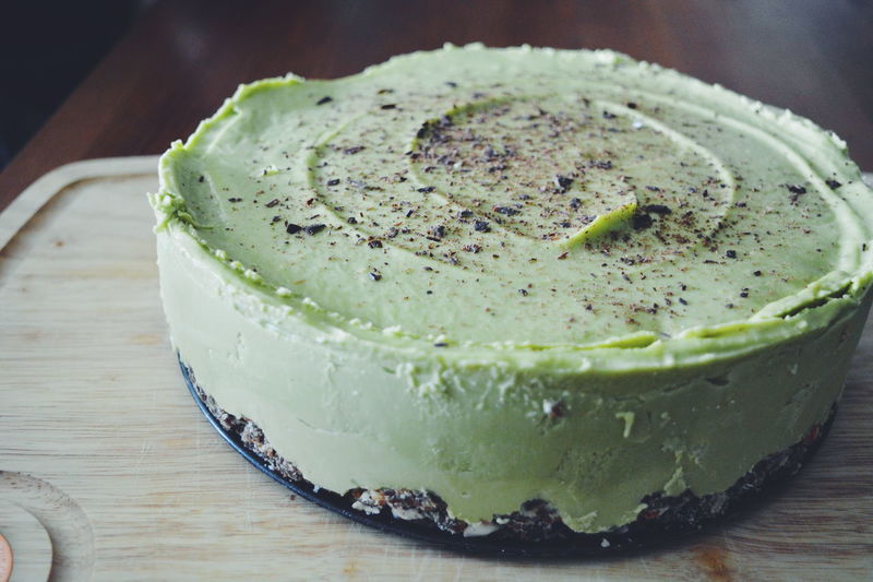 Close-up of lime pie on chopping board
