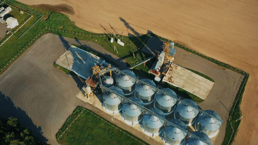 Aerial view of silos