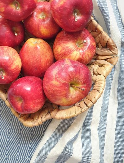 High angle view of apples in basket