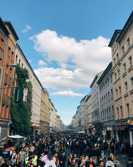 People on streets during may 1st in berlin