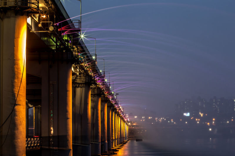 Banpo bridge over han river against sky in city at night