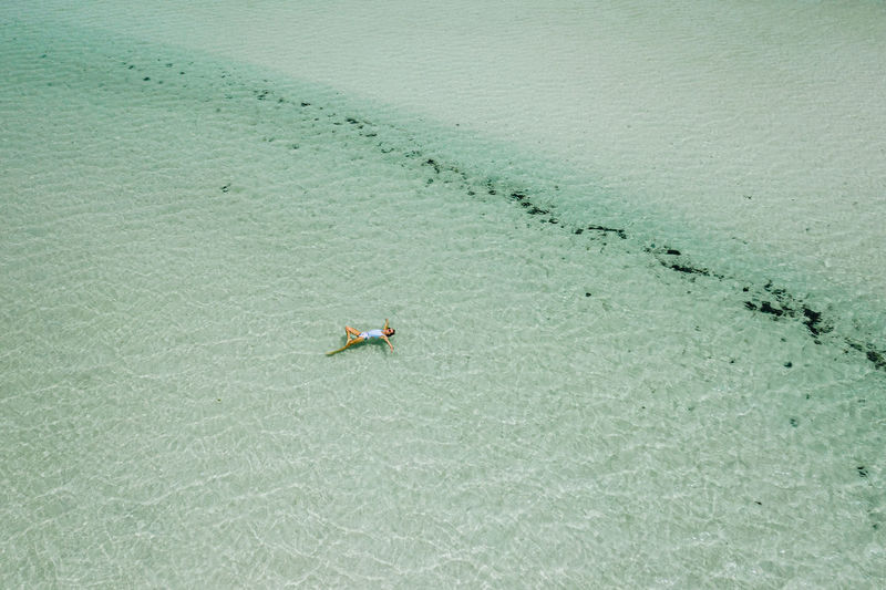 Drone view of woman in sea