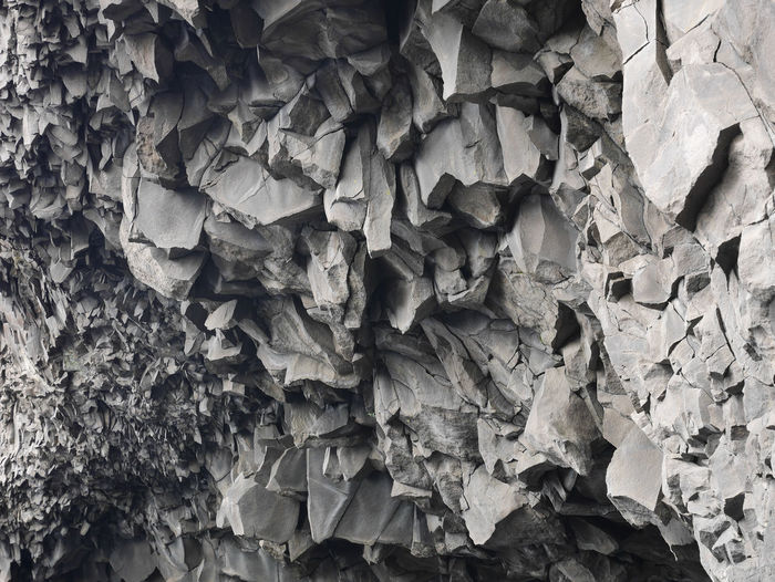 Full frame shot of basalt rock formation at halsanefshellir cave