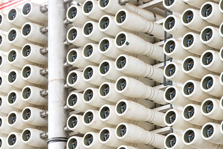 The reverse osmosis equipment in a desalination plant.
