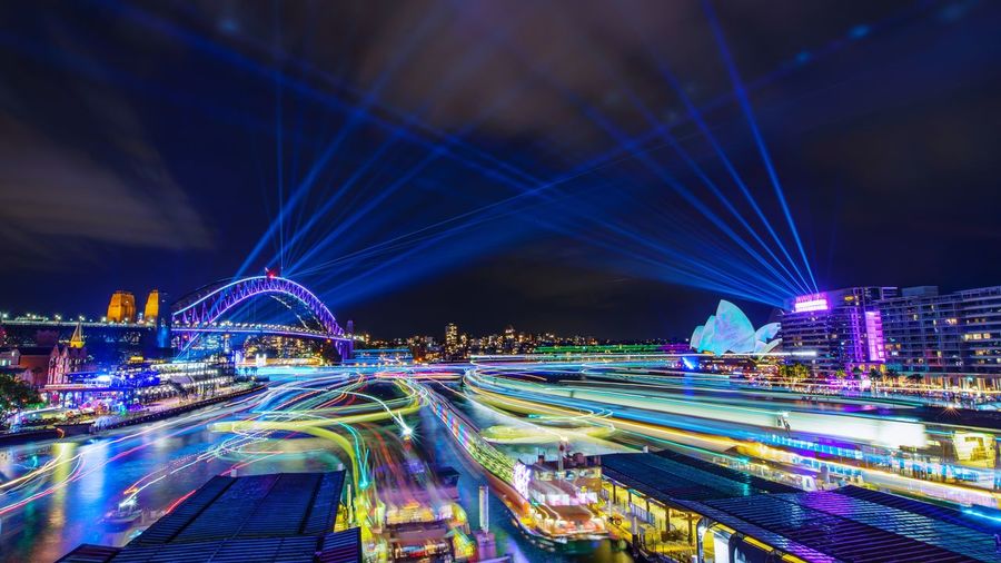 Illuminated city at night
