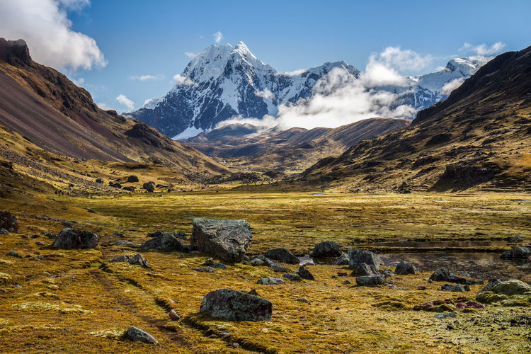 Scenic view of snowcapped mountains against sky