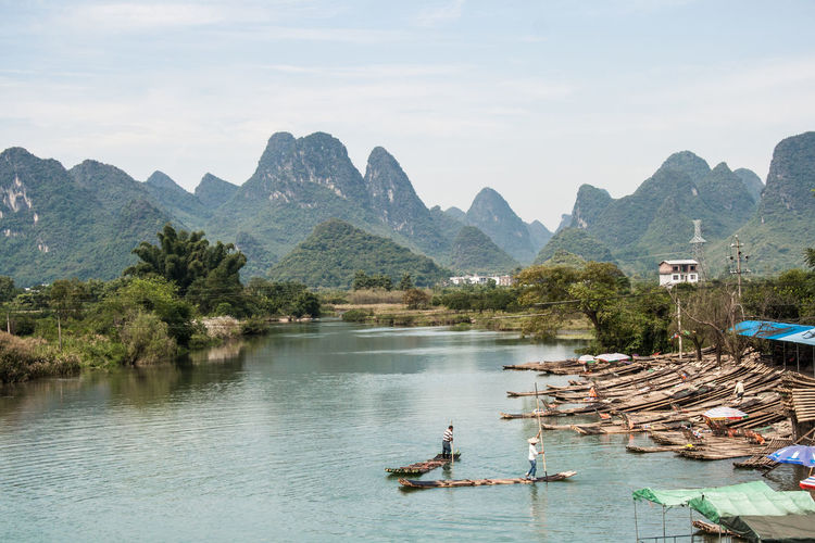 Landscape of guilin, li river and karst mountains. located in yangshuo county, guilin city, 