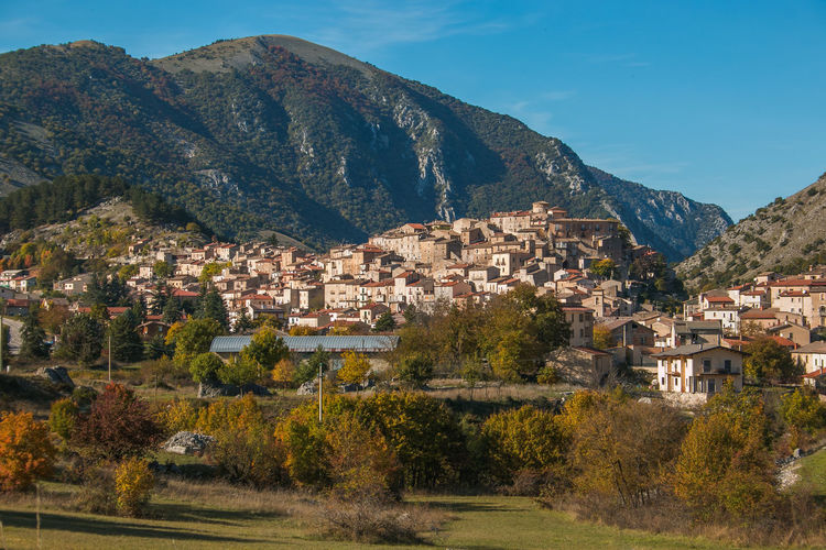 View of townscape with mountain in background
