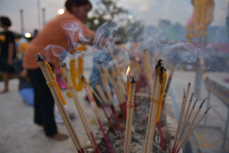Close-up of burning incense