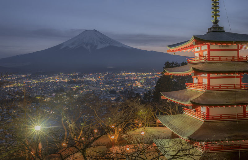 Chureito pagoda with mt fuji in background