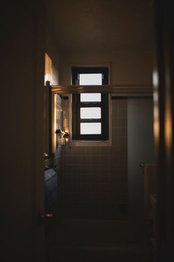 Entrance of bathroom during sunrise