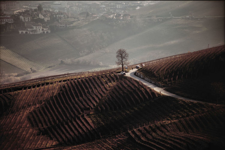 High angle view of road against sky