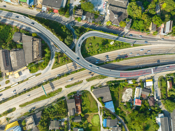 High angle view of buildings in city