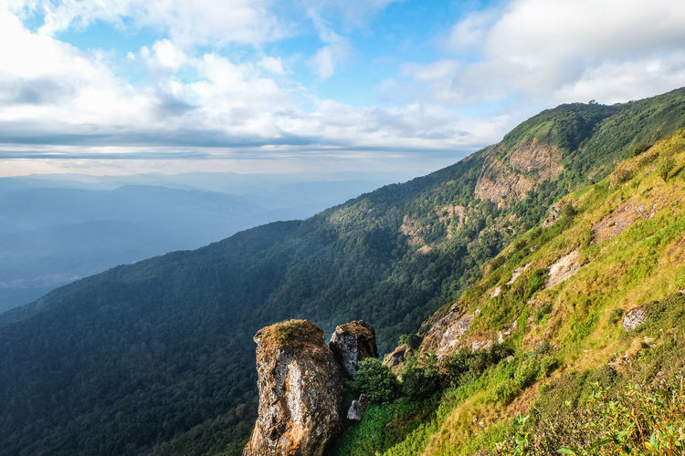 Scenic view of mountain range against sky
