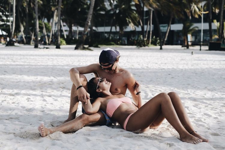 Friends sitting on beach