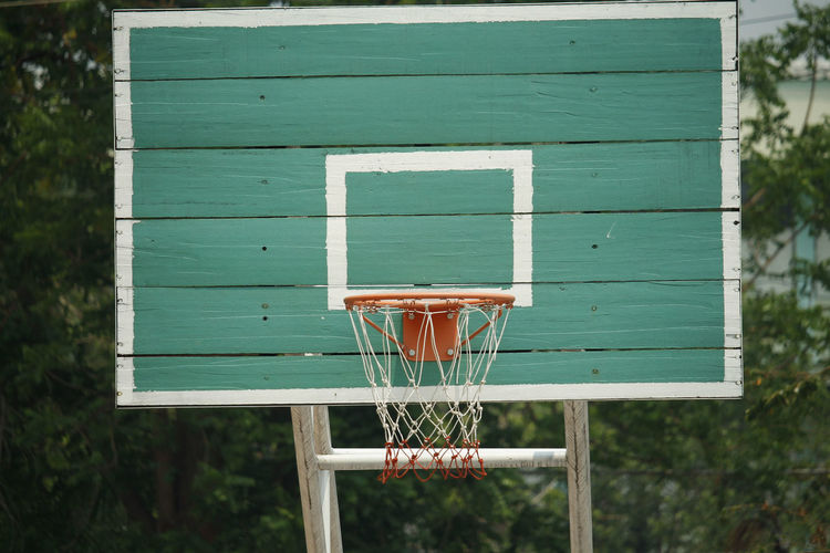Close-up of basketball hoop on field