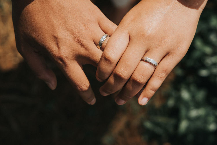 Cropped image of lesbian couple wearing rings