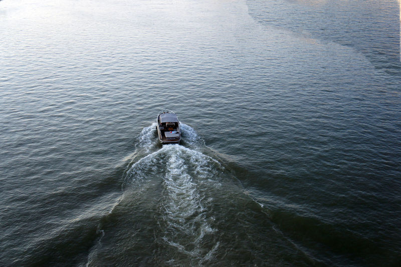 High angle view of boat in sea