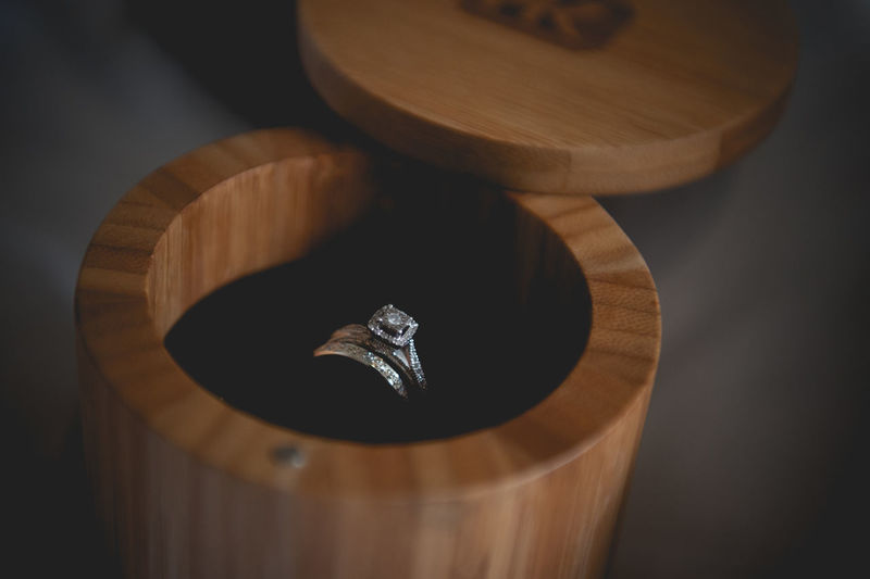 Close-up of wedding ring in jewelry box