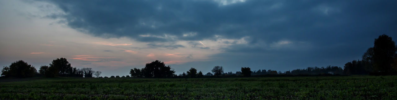 Panoramic shot of field against sky during sunset