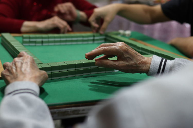 Playing mahjong with granpa during new year