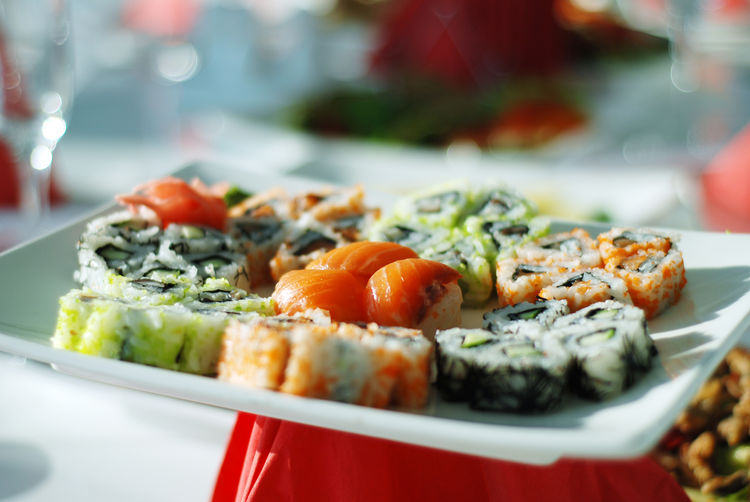 Close-up of sushi on plate