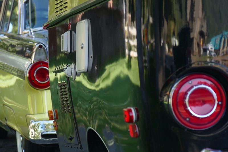 Close-up of vintage car and matching trailer