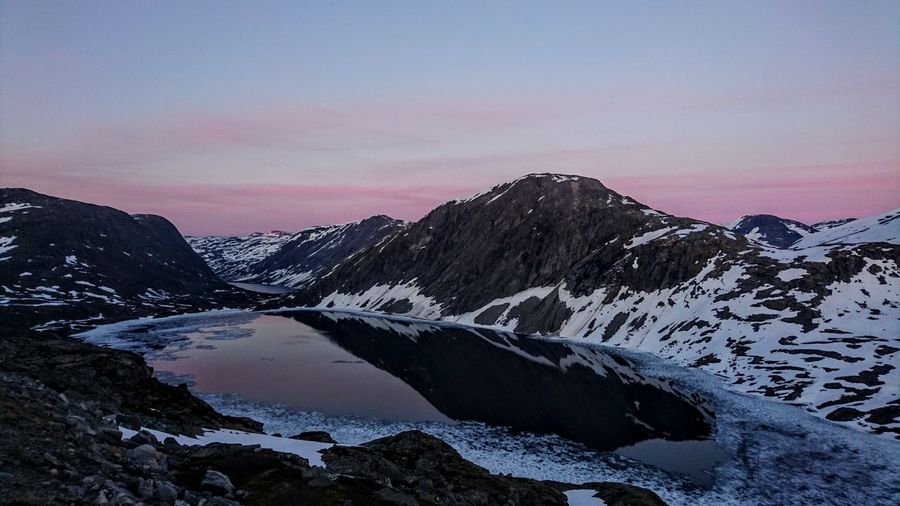 A lake in the norwegian mountains on the way to the geirangerfjord viewpoint