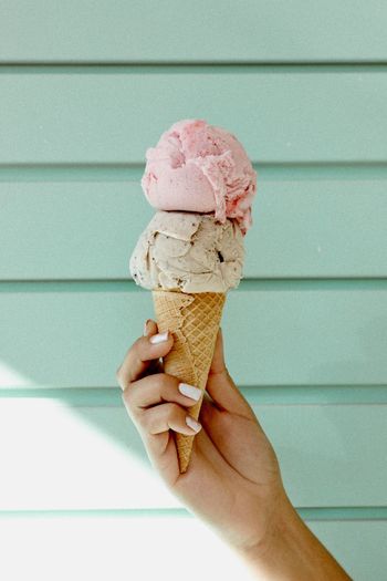 Cropped hand of woman holding ice cream cone 