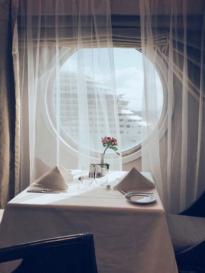 View of table by window in cruise