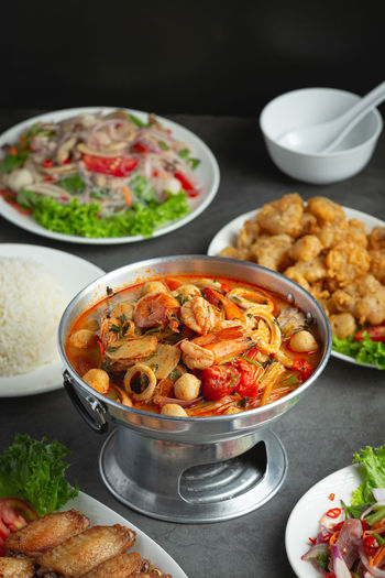 High angle view of food on table