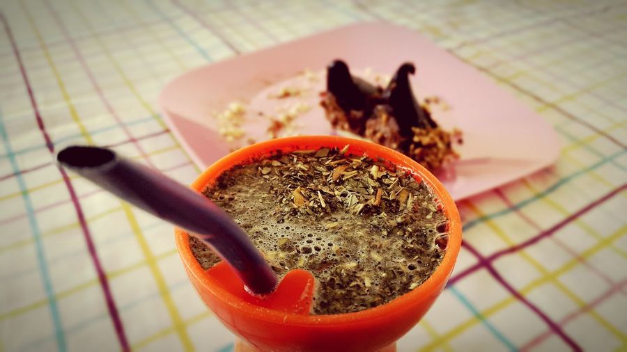 Close-up of yerba mate drink on table