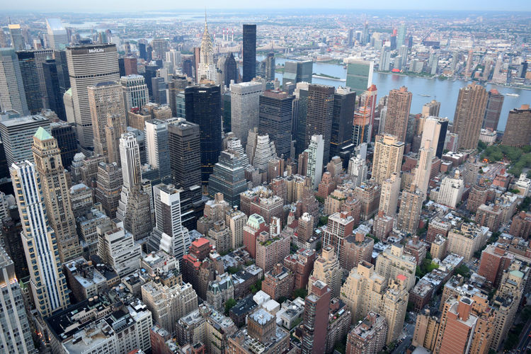 Aerial view of manhattan against sky