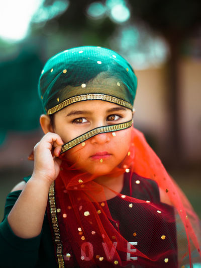 Close-up of cute girl wearing duppatta
