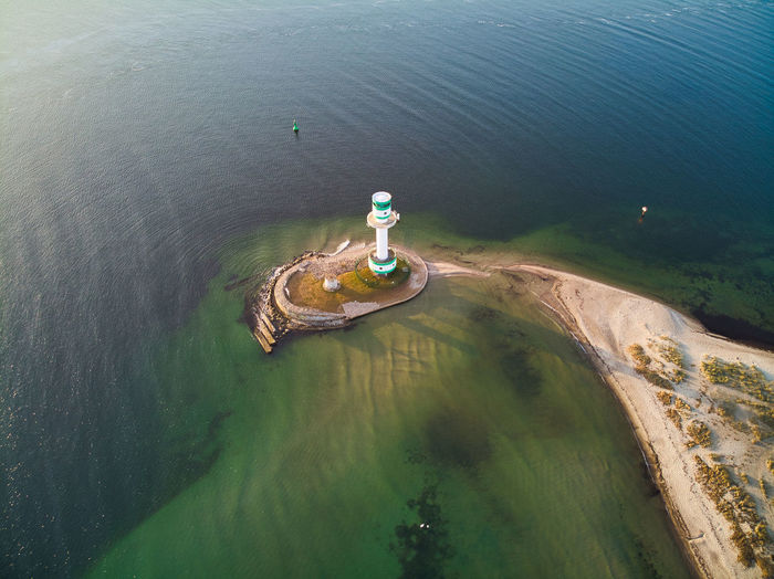 High angle view of ship in sea