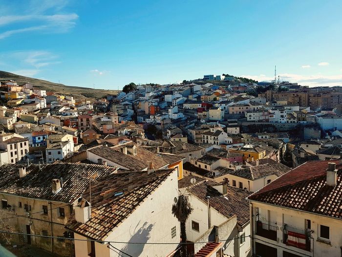 High angle view of townscape against sky