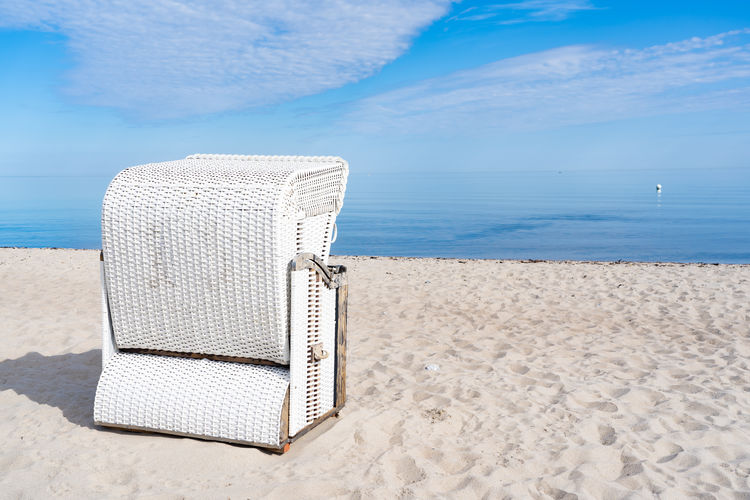 White beach chair on a beach on the german baltic sea coast