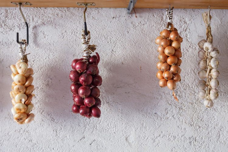 Close-up of fruits hanging on table