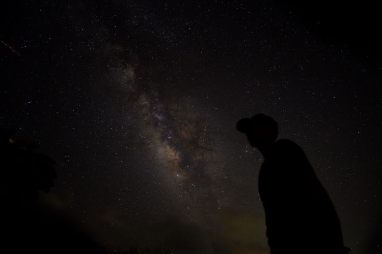 Silhouette man standing against sky at night