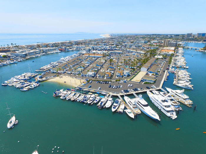 High angle view of marina at harbor