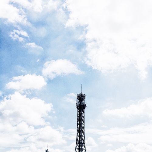 Low angle view of repeater tower against sky