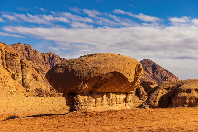 Rock formations on landscape against sky
