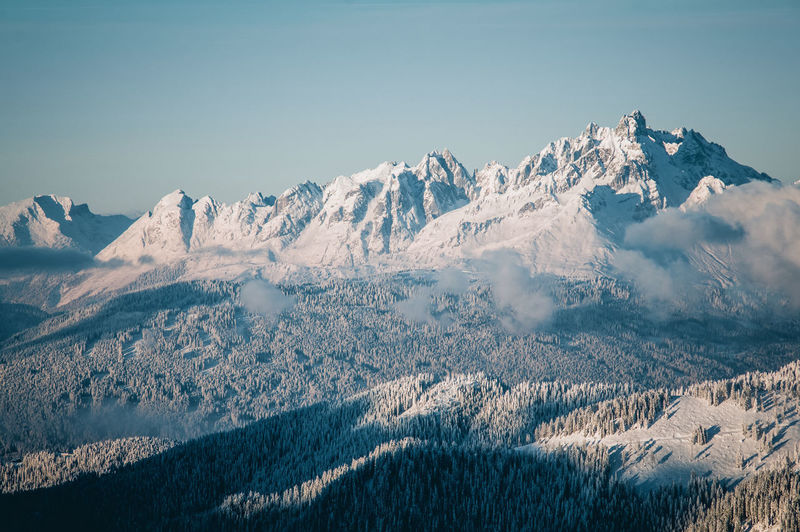Mountain range in the austrian alps covered in snow.