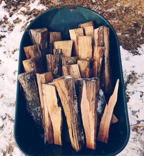 High angle view of firewood 