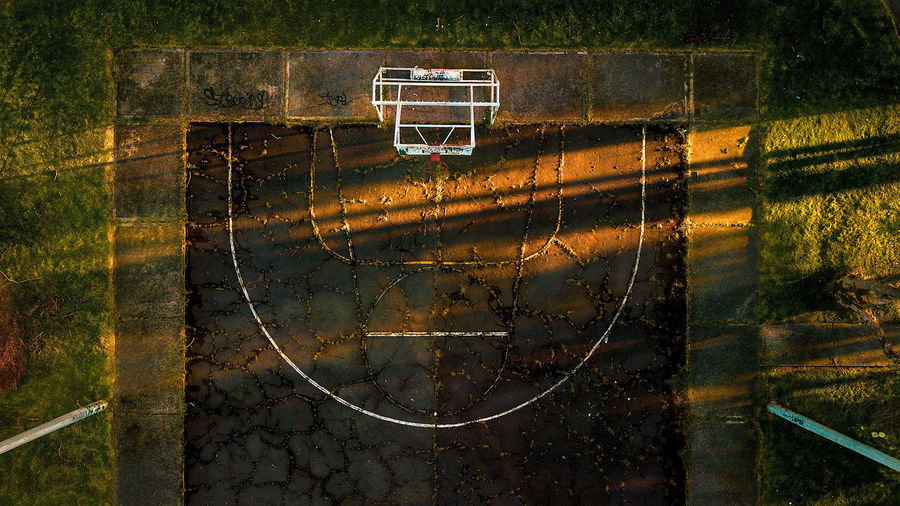 High angle view of basketball hoop by wall