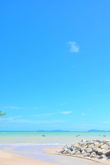 Scenic view of sea against blue sky